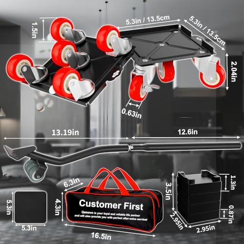 1,500 lb Capacity Furniture Dolly Set, 5.3-Inch Platforms, Red - Image 2