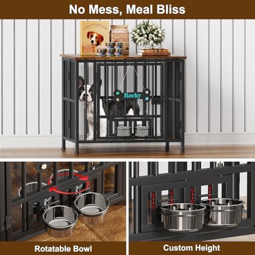 Easycom 31" Dog Crate Furniture Foldable, No Assembly, Rustic Brown - Image 4