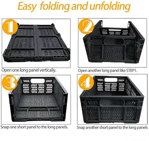 4-Pack 20L Foldable Storage Crates, Heavy Duty Plastic Milk Crates for Storage, Multi-Purpose Collapsible Basket with Handle Suitable for home, office storage, Halloween, Christmas party, Black - Image 6