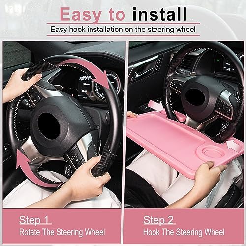 JUSTTOP Car Steering Wheel Desk, Travel Car Accessories, Car Stand Trays for Eating, Multipurpose Car Steering Wheel Desk Tray Table(Pink) - Image 4