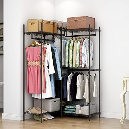 Xiofio 6 Tiers Heavy Duty Clothes Rack with Hanging Rods,Metal Garment Rack,Adjustable Shelves & 2 Slid Storage Baskets,65.0" L x 15.7" W x 76.0" H,Max Load 800LBS,Black - Image 3