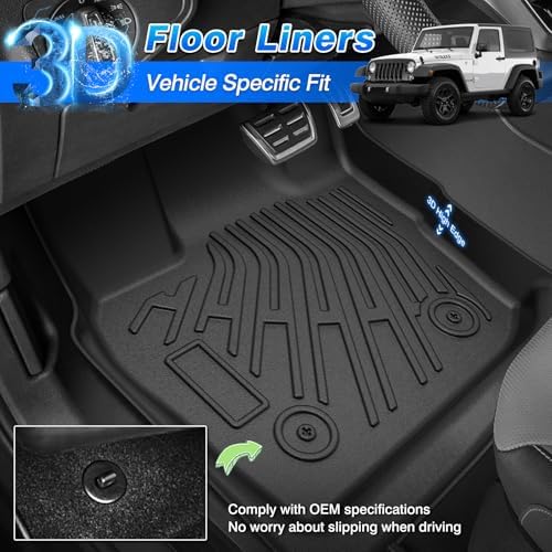 Cartist Floor Mats for Jeep Wrangler JK 2-Door 2007-2018 (NOT for JL/4-Door), All Weather Floor Liners for Wrangler Accessories, Heavy Duty TPE Car Mats, Car Accessories - Image 2