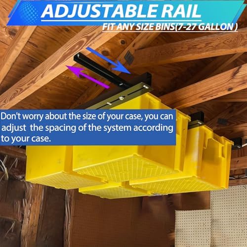 Garage Ceiling Storage Rack, Heavy Duty Overhead Storage Rails for Bins, Adjustable Tote Sliding Organizer, Fits 7-27 Gallon Bins, 310 lbs Capacity, 48” (4 Pack) - Image 6