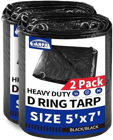 TARPAL Tarp 5x7 Feet (2pack) Tarps Heavy Duty Waterproof 14mil D-Ring Tarp by TARPAL
