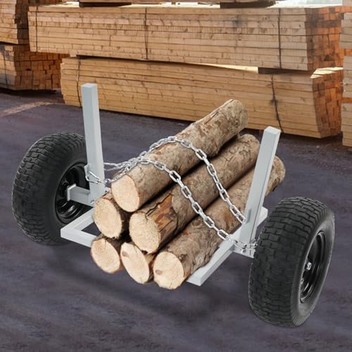 ATV Log Skidding Arch, 24" Dia Steel Log Dolly, 1500lbs Capacity Log Dolly Skidding Holder with Chain and 16" Pneumatic Tires for Farm, Commercial Wood Transport (Sliver, 1600lbs Capacity) - Image 2