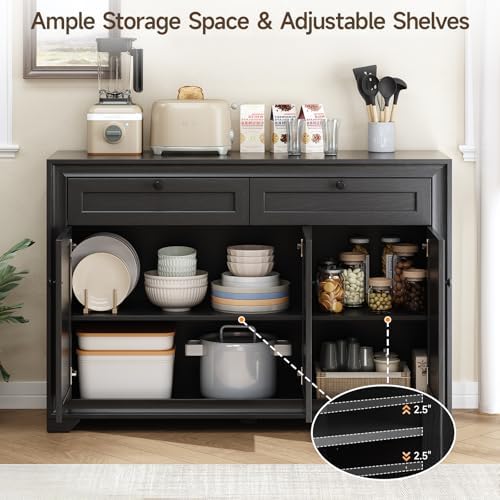 ONBRILL 48 Inches Sideboard Buffet Cabinet with Storage, Black - Image 4