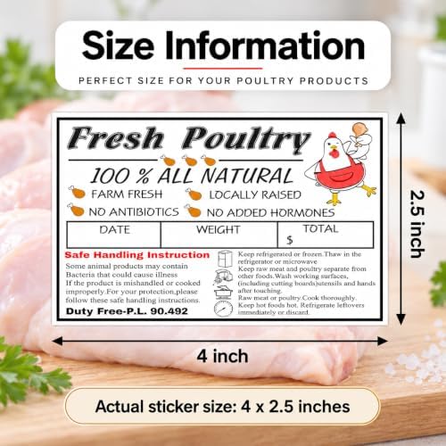 120 Poultry Freezer Labels with Safe Handling Instructions, 4 x 2.5 Inch - Image 2