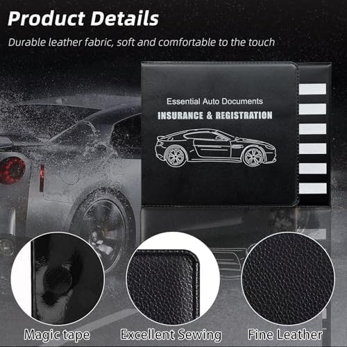 Ziciner Car Registration Insurance Holder, 2Pack Essential Auto Card Document Glove Box Organizer with Touch Fastener, Vehicle Interior Accessories Perfect for Most Car, Truck, SUV (Black/Back Flag) - Image 3