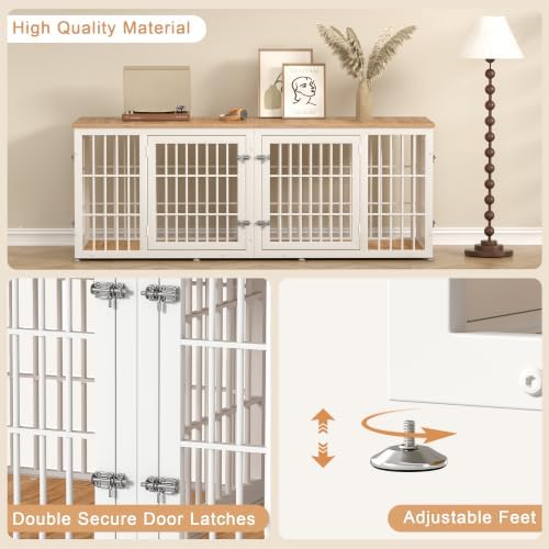 rehomerance 72" Heavy Duty Double Dog Crate Furniture for Large/Medium Dogs - Image 4