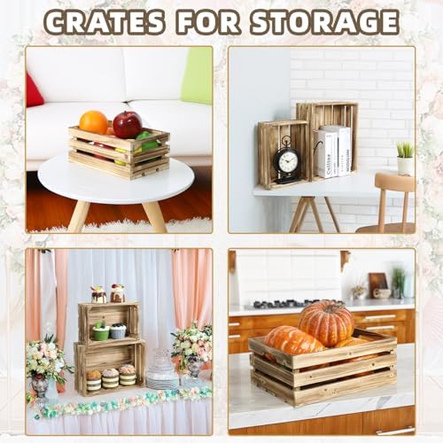 5-Piece Rustic Burnt Brown Wooden Crates Set, Wall Mountable Slatted Storage Crates with Handles, Farmhouse Wooden Crates for Display & Organizer for Home Decor - Image 7