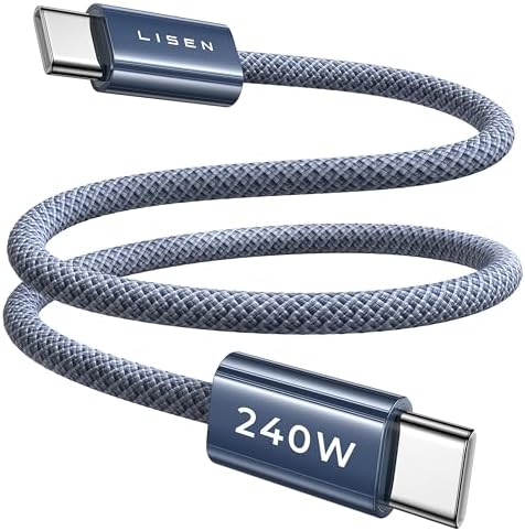 LISEN 240W Short USB C to USB C Cable (1.5FT/ 2 Pack/Midnight) by Lisen