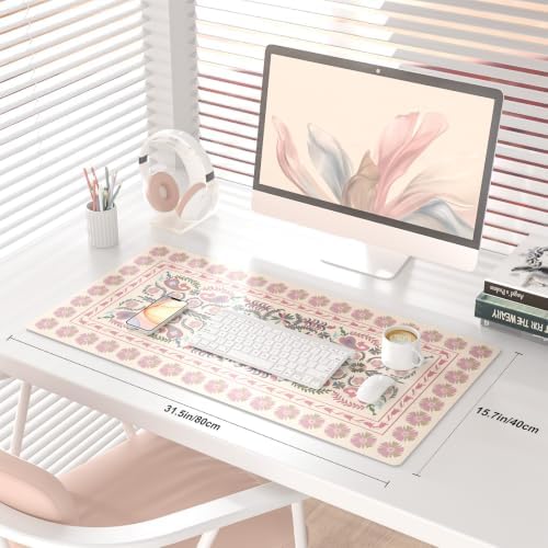 QIYI PU Leather Large Mouse Pad, Waterproof Desk Mat, 31.5" x 15.7", Suzani - Image 2