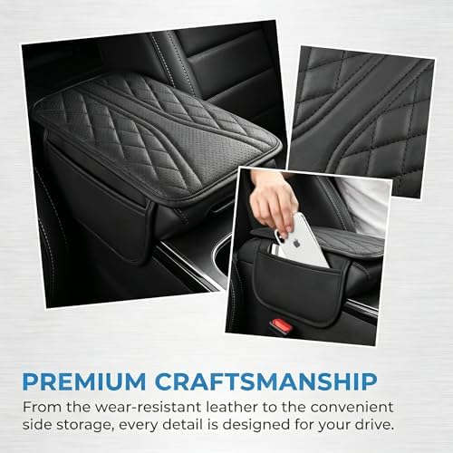 Car Center Console Cover, Leather Car Armrest Cover with 2 × Storage Bags, Waterproof Auto Arm Rest Covers Pad, Universal Console Covers for Storage Box Protector for Vehicle SUV Truck (Black) - Image 3