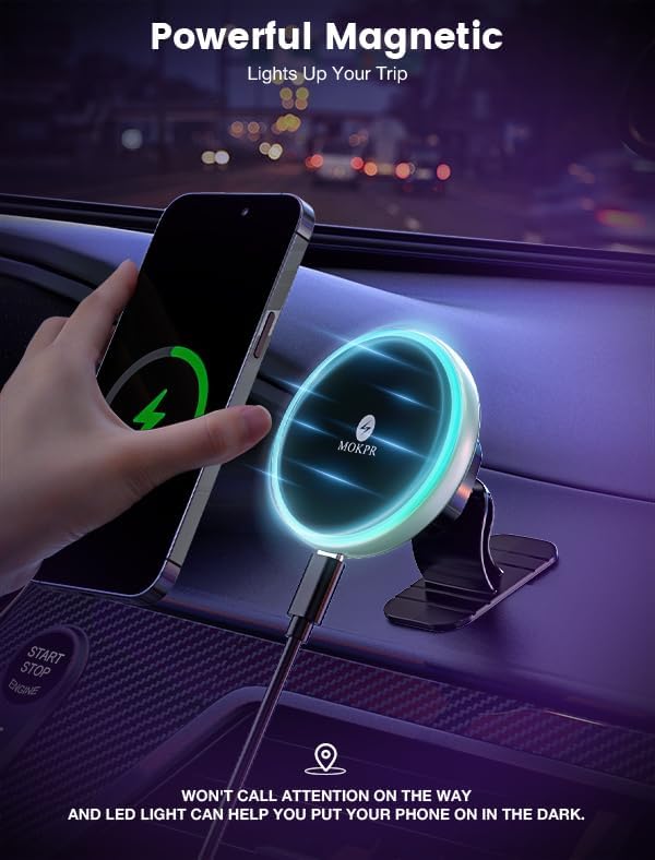 for Magsafe Car Mount Charger 15W LED RGB Car Phone Holder for Dash Vent - Image 5