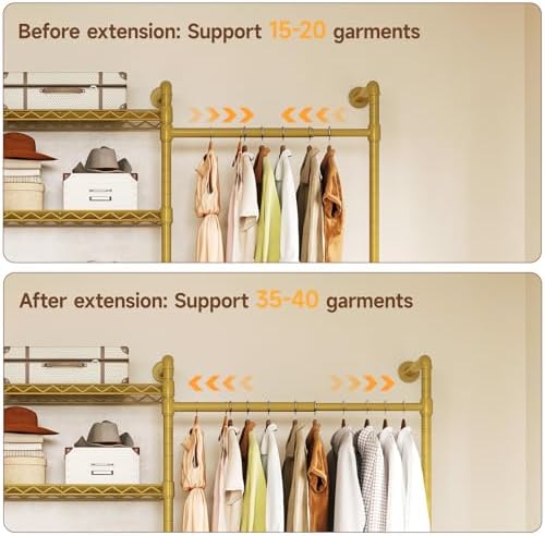 ONBRILL H2 Wall Mounted Clothes Rack, Expandable Metal Closet System(Gold) - Image 5