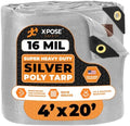 4' x 20' Super Heavy Duty 16 Mil Silver/Brown Poly Tarp Cover - Thick Waterproof, UV Resistant, Rip and Tear Proof Tarpaulin with Grommets and Reinforced Edges - by Xpose Safety by XposeSafety