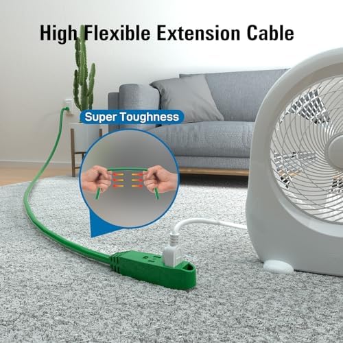 K KASONIC 12 FT 3 Outlet Extension Cord, 16/3 SJTW Grounded Cord, Green - Image 5
