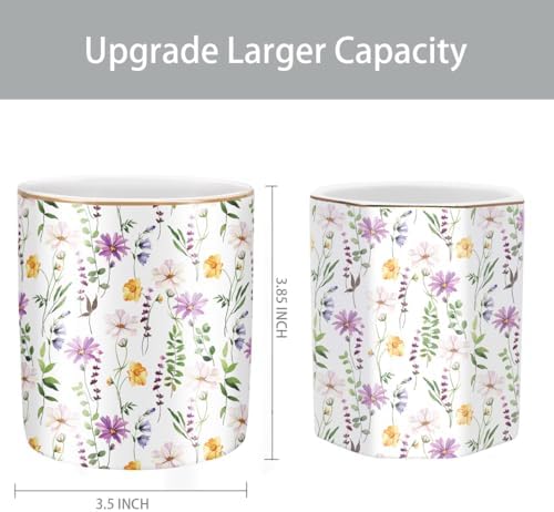 Large Capacity FLoral Pen Holder for Desk, Ceramic Pencil Holder Pen Cup Marker Holder Makeup Brush Holder, Desk Accessories & Workspace Organizers for Home, Office, Colored - Image 3