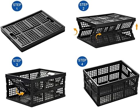 Eslite 34L Large Plastic Folding Storage Crates,Collapsible Crates for Storage,Pack of 3 (Black) - Image 3