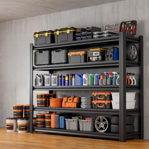 5-Tier Heavy Duty Garage Shelving, 5000LBS Capacity Boltless Rack, 62" W Adjustable Metal Storage Shelves Unit for Warehouse, Basement, Garage - Image 7