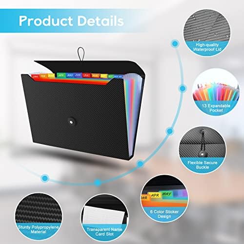 Accordion File Organizer, Expanding File Folder for Sorting Documents and Papers, 13 Pockets File Storage Organizer for Home, Travel and Office Use (Black) - Image 4