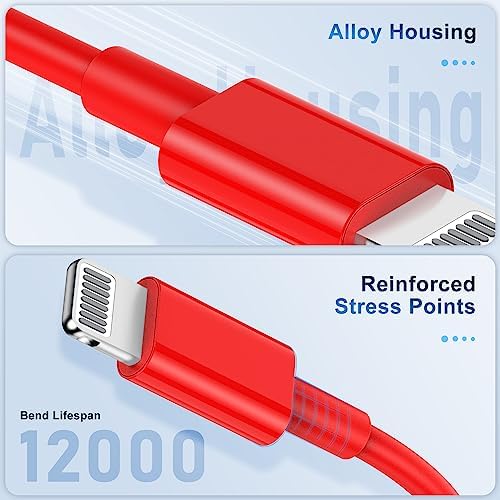 3 Pack Apple MFi Certified iPhone Charger Cable 3Ft, Apple Lightning to USB Cable Cord, 2.4A Fast Charging Apple Phone Long Chargers for iPhone 14/1312/11/11Pro/11Max/ X/XS/XR/XS Max/8/7/6/5S/SE Red - Image 3