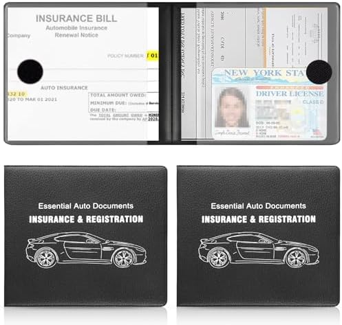 UYYE Car Registration and Insurance Card Holder, Vehicle Glove Box Car Organizer, Interior Car Accessories for Documents, Cards, License - 2 Pack by UYYE