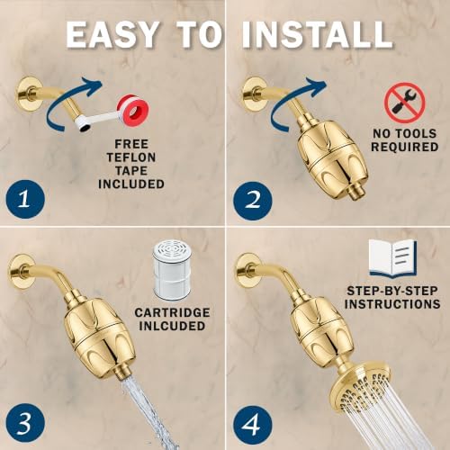 Aqua Elegante Chlorine Shower Water Filter - Polished Brass - Image 5