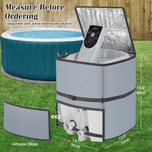 Hot Tub Pump Cover, Waterproof Insulated Heater Protection for Inflatable Spa Equipment, 600D Oxford Fabric Weather Shield Compatible with SaluSpa Coleman Bestway Outdoor Accessories,Grey,Square - Image 2