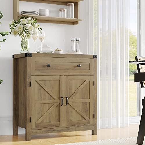 HOSTACK Kitchen Storage Cabinet, Farmhouse Coffee Bar Cabinet, Rustic Brown - Image 2