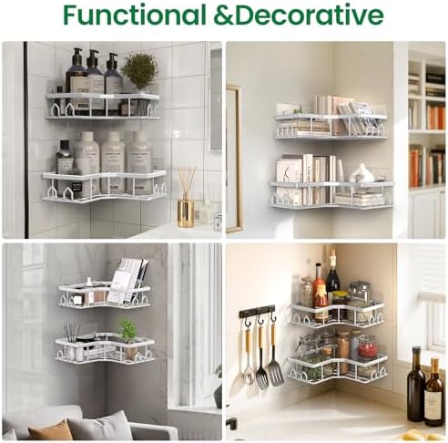 Adhesive Shower Caddy, 2 Pack Corner Bath Organizer, Rustproof Stainless Steel Shower Shelves with Large Capacity, No Drilling Shelves for Bathroom Storage, Home, Kitchen Décor(XL-White) - Image 6