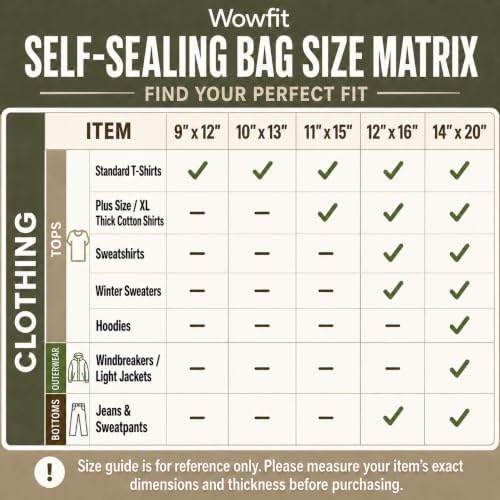 Wowfit 100 CT 12.1x16 Self Sealing Plastic Bags for Clothes, Sweaters - Image 4