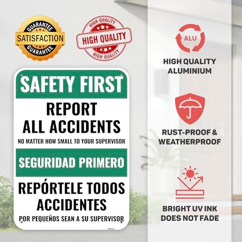 1PC Safety Sign, 14 x 10 Inches - Aluminum - Safety Decorations Posters For Workplace - Bilingual Spanish - Image 3