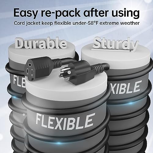 PlugSaf 16/3 3Ft 2 Pack Indoor Extension Cord Black, 3 Prong Electric Cord - Image 2
