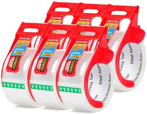 6-Pack No Noise Clear Packing Tape with Dispenser,2.7mil x 1.88" x 55Yds Heavy Duty Noiseless Packing Tape,Packaging Tape for Shipping, Industrial Grade Moving Tape for Boxes COSIMIXO by COSIMIXO