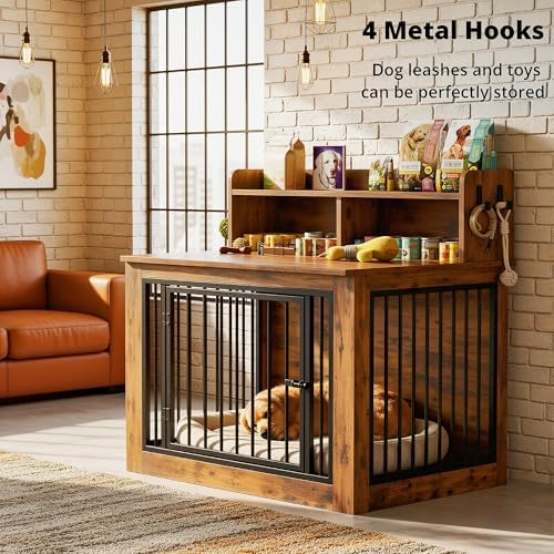 IRONCK 43.3" Extra Large Dog Crate Furniture with Storage Shelf - Image 3