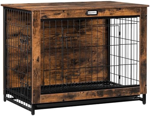 HOOBRO Dog Crate Furniture, 32.5" Medium Dog Kennel Indoor, Wooden Cage with Pull-Out Tray, Double Doors Pet House Side End Table for Medium/Small Dogs, Rustic Brown BF802GW03G1 by HOOBRO
