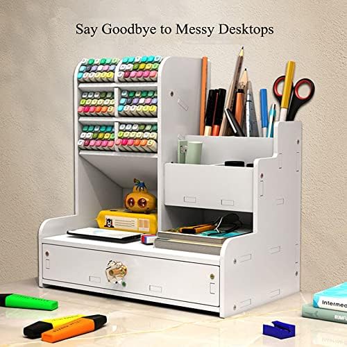 Hggzeg White Pen Organizer with Drawer, DIY Pencil Holder, Desk Tidy Caddy - Image 3