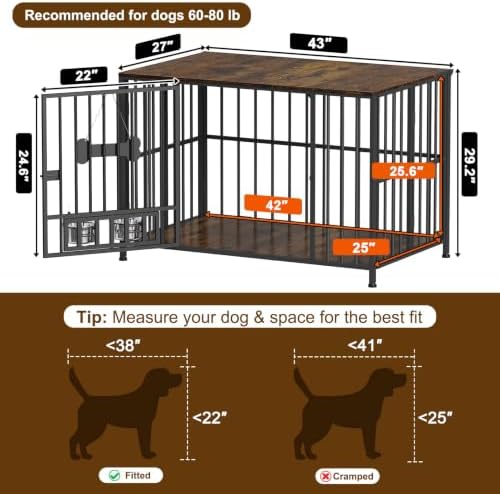 Easycom 43" Foldable Dog Crate Furniture for Large Dogs 60-80 lbs, Brown - Image 5