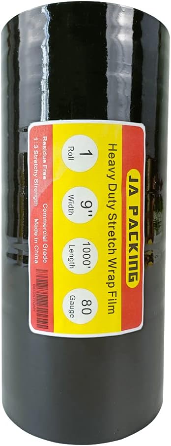 Stretch Wrap/Film Black Industrial Strength Extra Thick 9” x 1000ft 80 Gauge by JA+PACKING