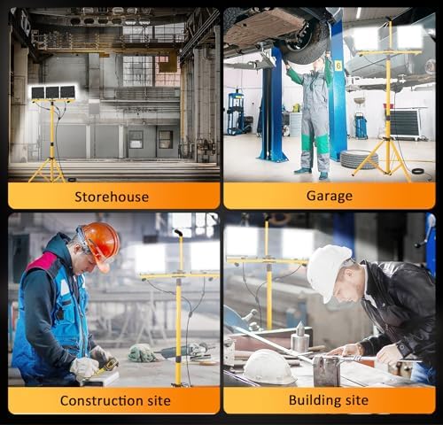30000 Lumen LED Work Lights with Stand - 2 Head Portable Work Light with Tripod - IP65 Waterproof Tripod Work Lights for Outdoor Indoor Job Site Workshop Garage Construction Site Lighting - Image 5