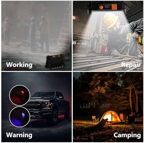 120W Solar Rechargeable Work Light, 144 LED Portable Flood Light with Stand, IP66 Waterproof 4 Modes LED Job Site Lighting Flashlights for Mechanic Camping Fishing Car Repair - Image 7