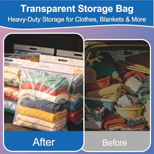 12Pack 24" x 32"+ 5.5" 20 Gallon Huge Clear Plastic Storage Bag with Handle - Image 3
