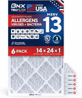 BNX TruFilter 14x24x1 Air Filter MERV 13 AC Filter, HVAC Furnace Filter, 6 Pack (ACTUAL SIZE 13.69"x23.69"x0.75") Allergies, Dust, Pet Dander & Smoke - MADE IN USA - MPR1500 / FPR 10 by BNX