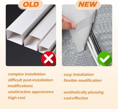 20 Feet Floor Cable Covers,Wire Storage Cover Used to Protect The Cable,Cord Cover with Adhesive Tape for Carpet,Tiles,Wooden Floors and Any Floor Surface (Gray) - Image 3
