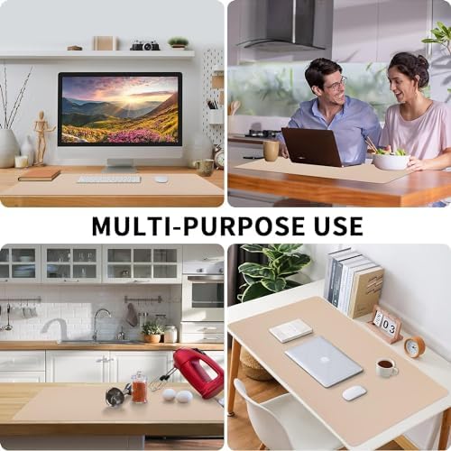 Bloss Leather Desk Pad, Mouse Pad, Non-Slip Desk Protector Mat, Leather Desk Blotter, Computer Desk Pad, Waterproof Desk Mat for Home Office and Decor - Beige (35.4×17Inches) - Image 6
