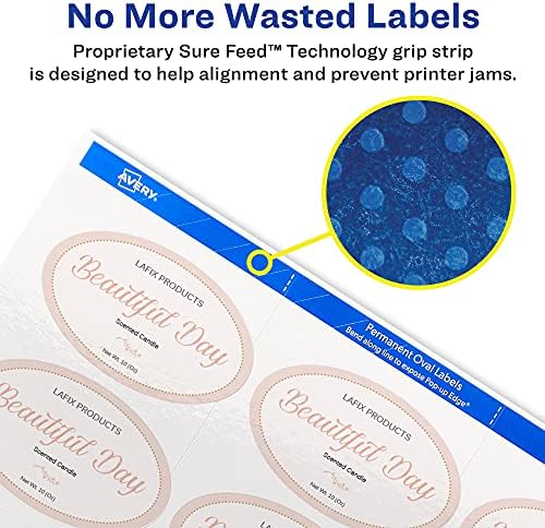 Avery Printable Oval Labels, 2" x 3-1/3", Glossy White, Laser & Inkjet Compatible, 80 Blank Labels Total, Great for Mailing, Branding, Packaging, and More (22820) (Pack of 5) - Image 3