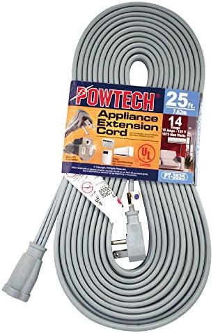 Heavy Duty 25 FT Air Conditioner and Major Appliance Extension Cord UL Listed 14 Gauge, 125V, 15 Amps, 1875 Watts Grounded 3-PRONGED Cord by POWTECH