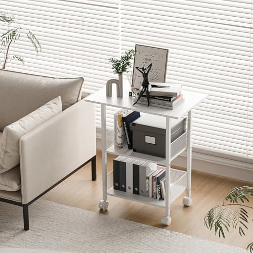 BOHDK Printer Stand, 3-Tier Industrial Large Printer Table with Shelf, 23"x15" Mobile Heavy Duty Storage Rack on Wheels for Home Office Printer Fax Machine Scanner Copier, White - Image 4