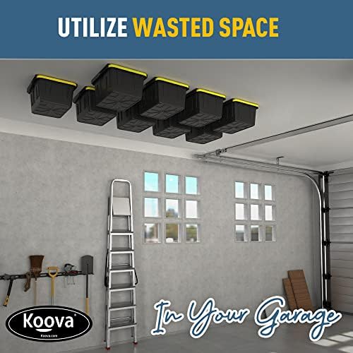 Koova Heavy-Duty Overhead Garage Storage Rack for 9 Bins. Adjustable Width, 360lb Capacity. DIY Safe Mount, Easy Install. Fits 27-Gallon Totes. USA Made Pro-Grade Steel. Space Saving Organizer - Image 4